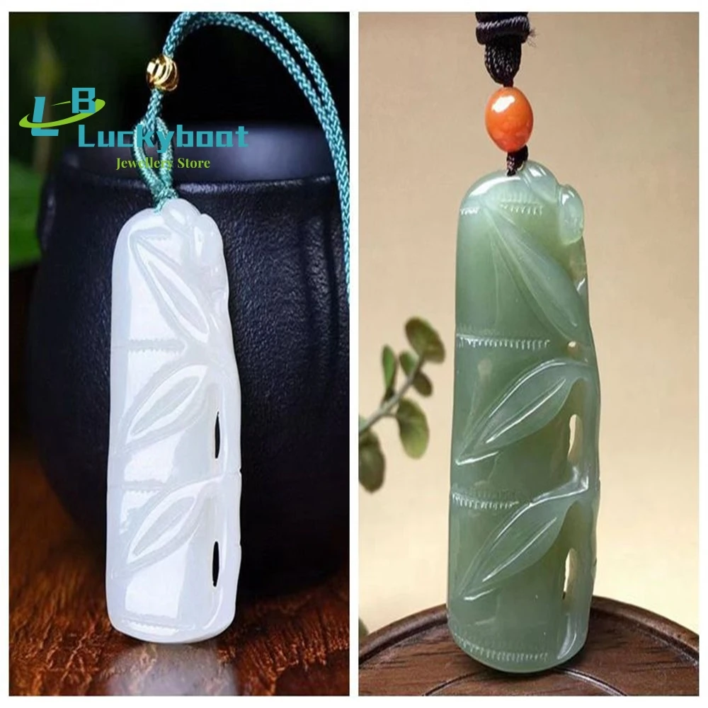 Natural Hetian White  Bamboo   High Rise Jade   Pole Pendant Necklace