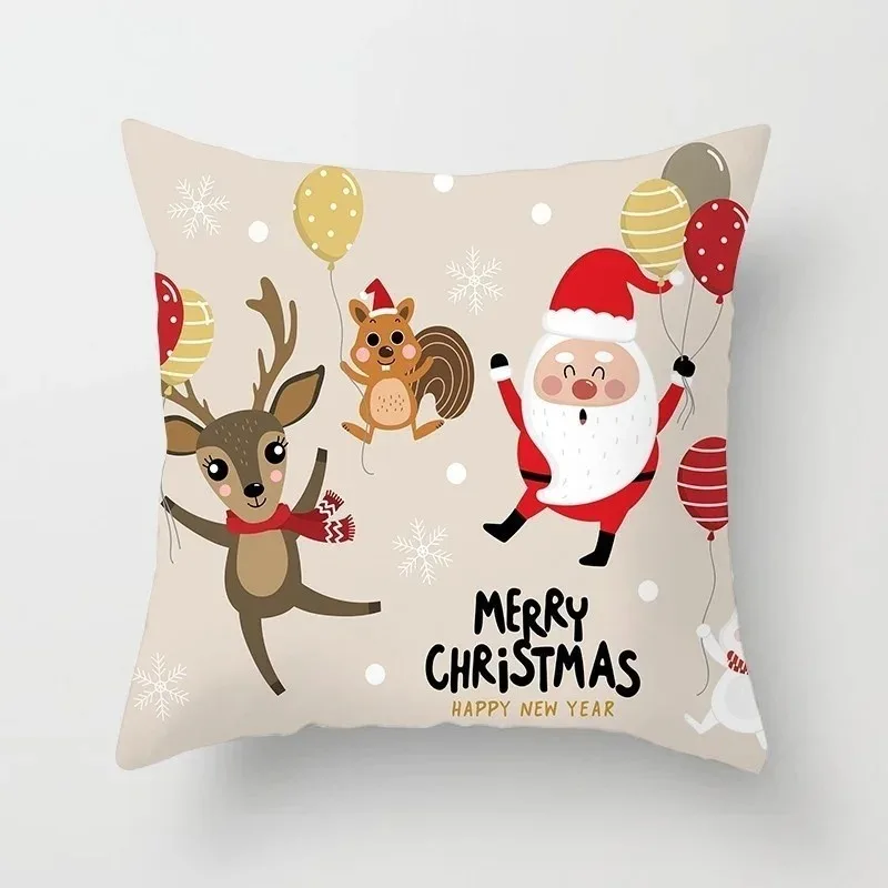 Merry Christmas Print Cushion Cover Reindeer Snowflake Santa Sofa Bed Pillow Cover Home Decor Holiday Cushion Cover