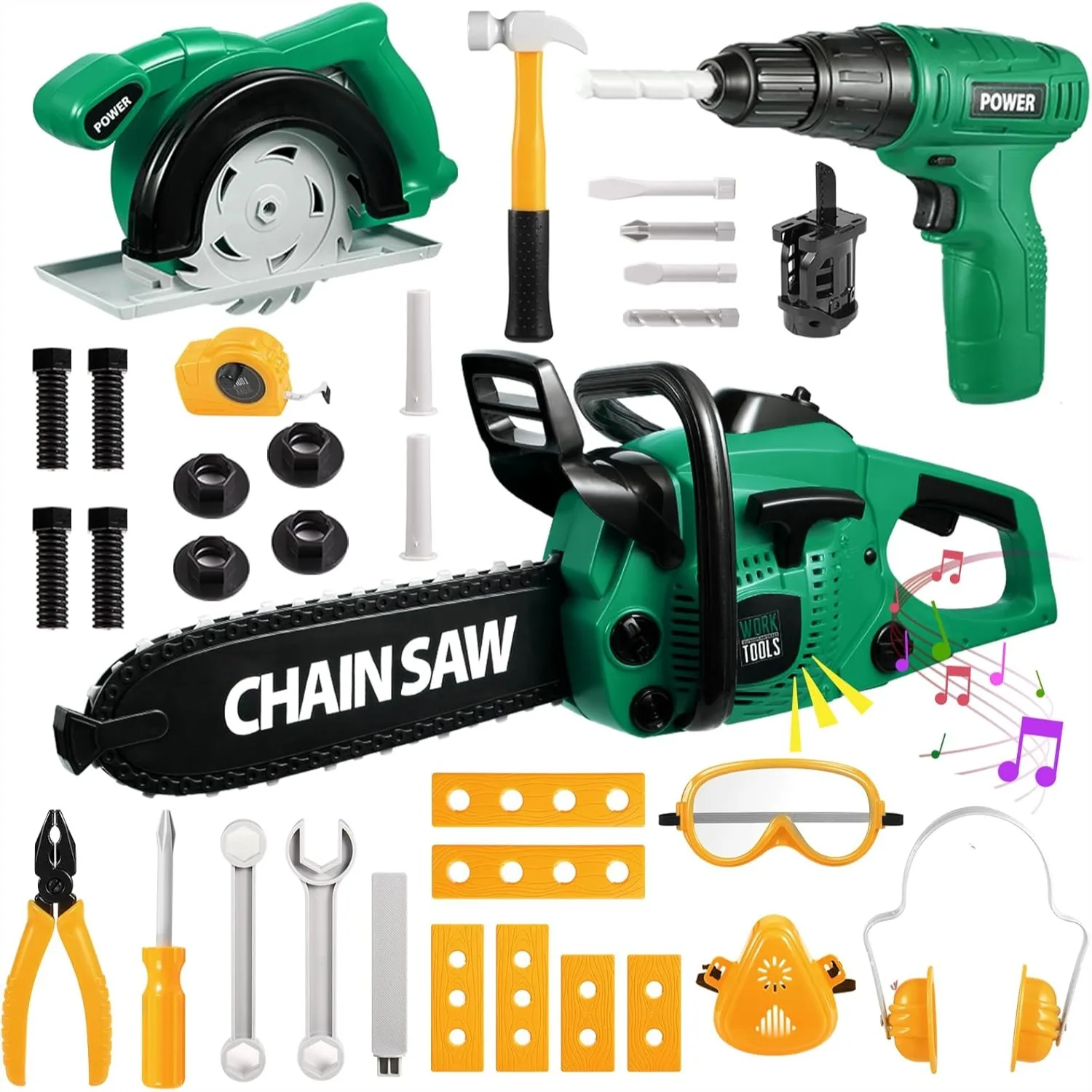 

Kids Tool Set 36 PCS with Electric Toy Chainsaw Drill Circular Saw, Realistic Sounds, Pretend Play Power Tools for Toddlers 3-8