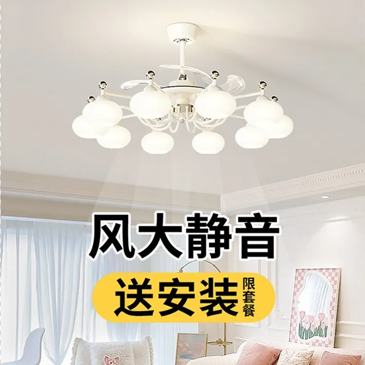 New living room chandelier simple cream wind designer new invisible fan light Internet celebrity persimmon light