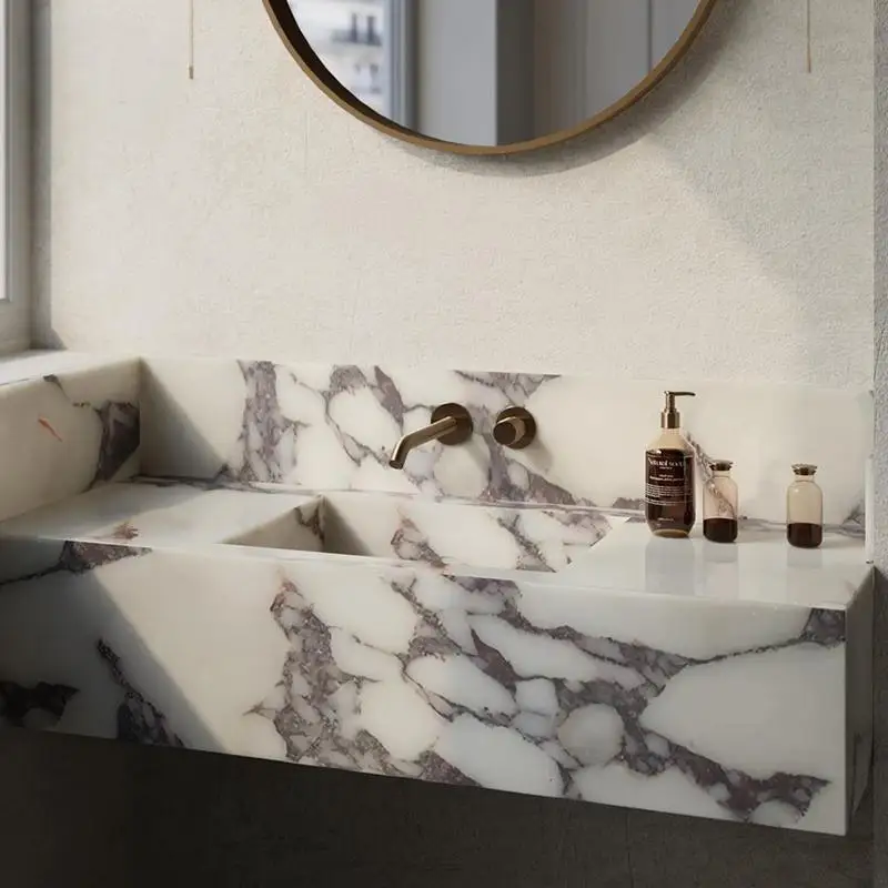 

French Style Freestanding Slate Luxury Stone Vanity Set:Wall-Hung Undermount Sink, Floating Bathroom Console&Hotel Grade Storage