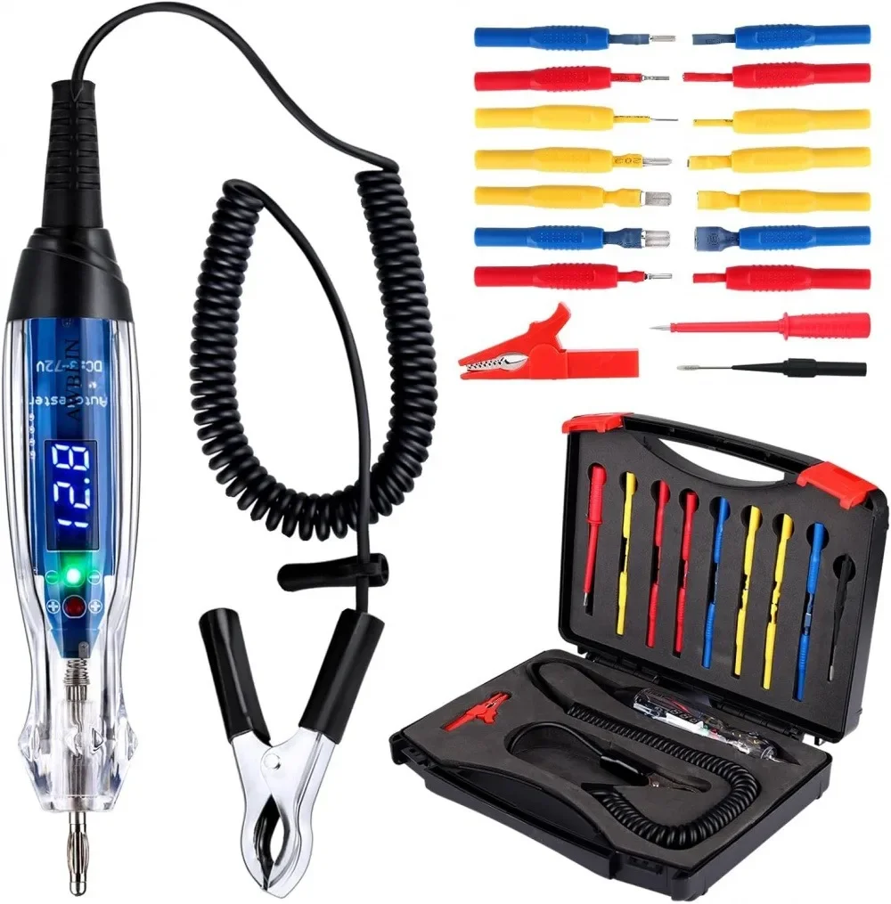 18pcs 3-72V Multi Function DC LED Digital Auto Circuit Fuse Voltage Tester with Voltmeter Electric Probe Test Light Probe Kits