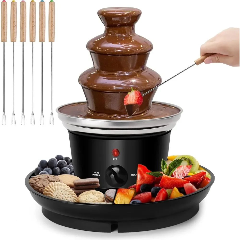 16-Ounce Chocolate Fondue Fountain, with 6PCS Fondue Fork and Removal Fruits/Nuts/Treats Serving Tray for BBQ Sauce,Ranch