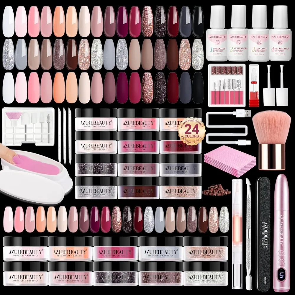 

Electric Nail Drill Kit with 24 Colors Dip Powder, Base Top Coat Activator for French Manicure Art Set