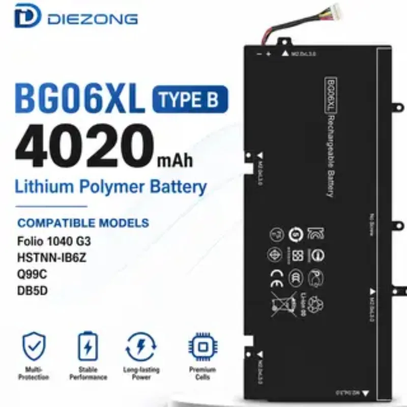 High‑quality 4020mAh BG06XL TypeB  Laptop Battery for HP Folio1040 G3 HSTNN-IB6Z Q99C Lithium Rechargeable Battery