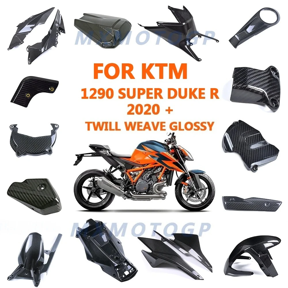 

Для KTM 1290 Super Duke R 2020 2021 2022 2023, 100% углеродное волокно, боковая панель, крыло, полный обтекатель, комплекты аксессуаров для мотоциклов