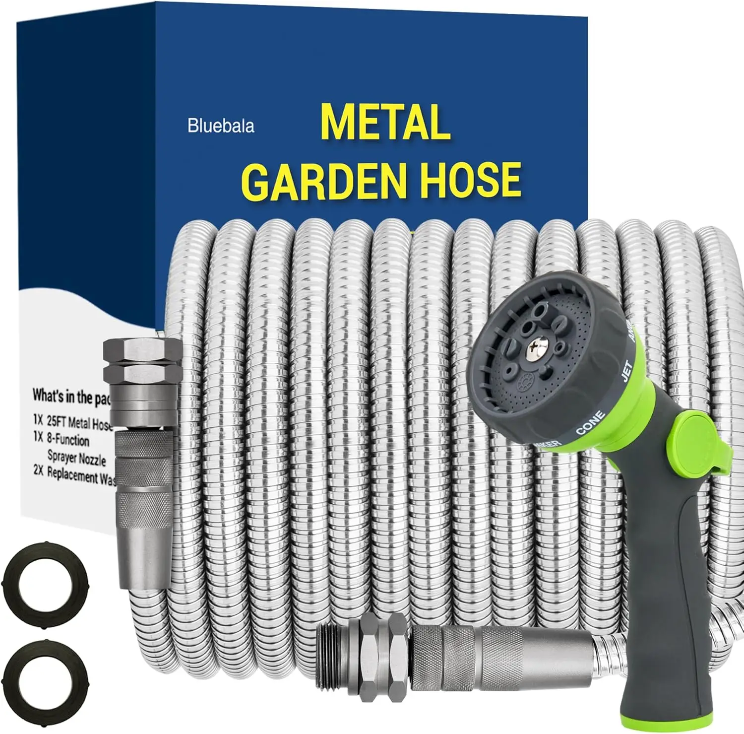 

75ft Stainless Steel Garden Hose with 8-Mode Nozzle, Heavy Duty, Kink-Free for Outdoor Use