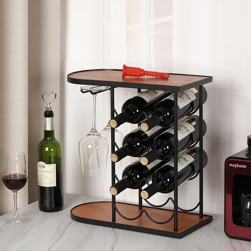 Wine Shelf Display Rack Wine Champagne Wine Cabinet Lattice Rack Iron Wood Home Kitchen Storage Rack 5