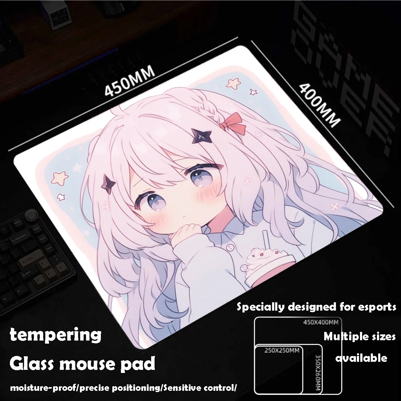 

Cute Girl Glass Mousepad Sora Game Mouse Pad Customized Pattern Tempered Smooth Gaming Desk Mat Fps Esports Office Gaming