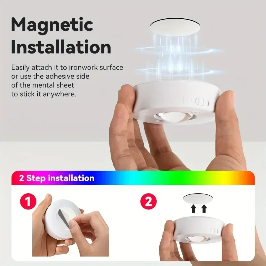 LED Night Light Wireless Cabinet Lamp RGB 12 Color Remote Control Type-C Rechargeable For Room Pathway Cabinet Lighting