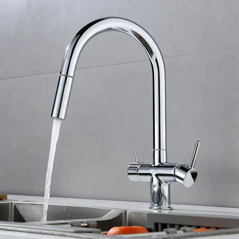 

Filter Water Kitchen Faucet Pull Out Sprayer Head Deck Mounted Taps 360 Rotate Hot/Cold Water Mixers Dual Handle Control