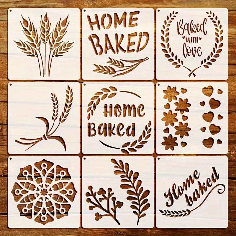 9-piece Reusable Bread Baking Template, 5.9 X 5.9 Inches - For Artistic Decoration, Baking Decoration Template