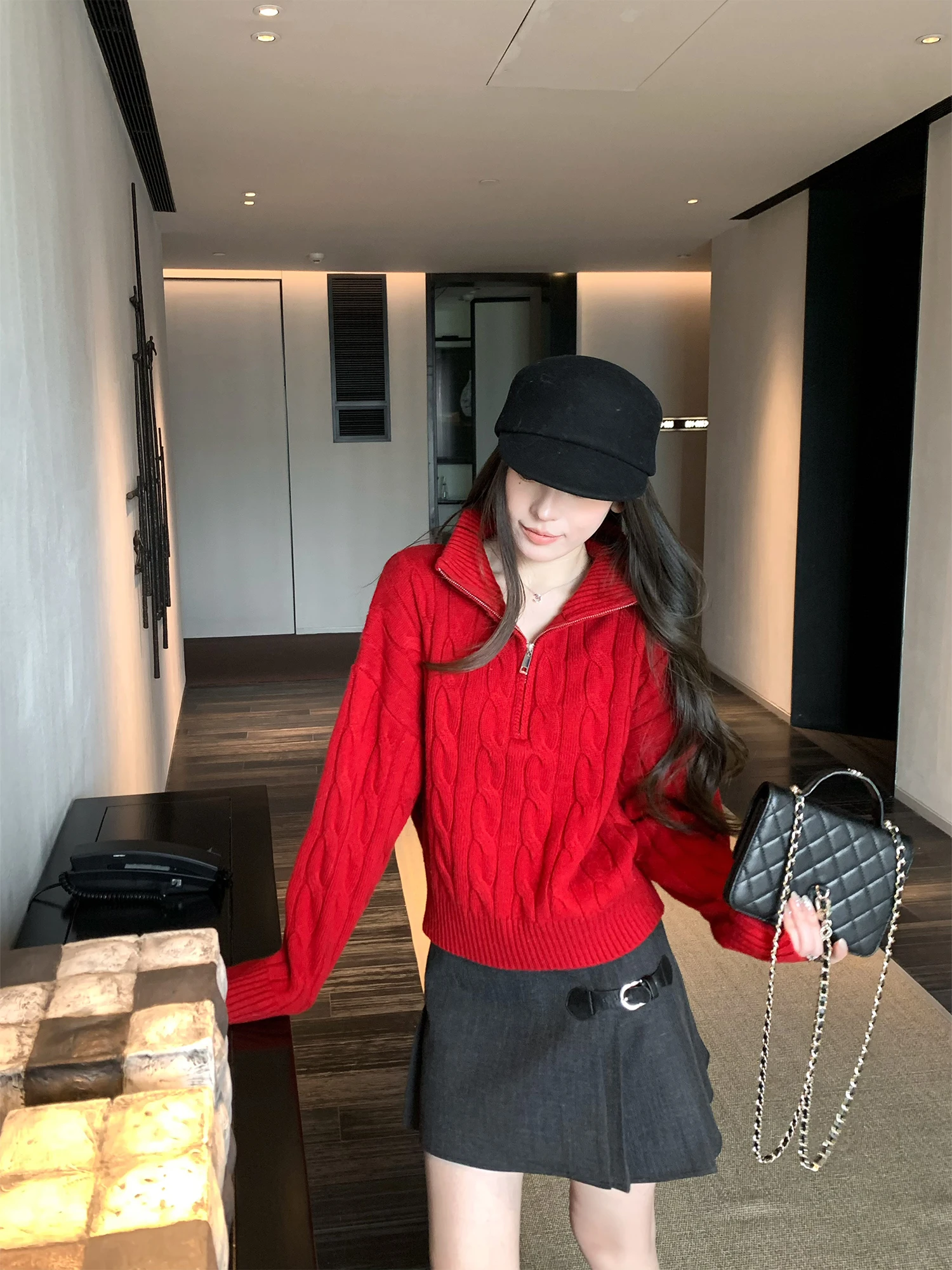 

Женский свитер Hhi Monet Gallery в корейском стиле с молнией и эффектом утяжки, универсальный, свободного кроя, с длинными рукавами, повседневный