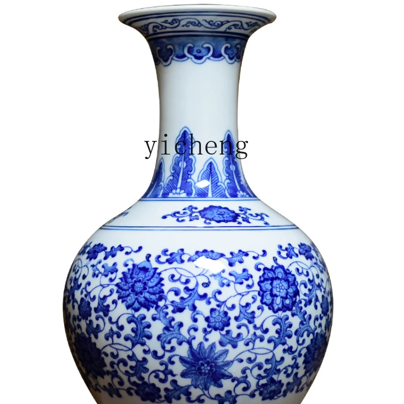 ZF Ceramic Vase Flower Arrangement Decoration Hand Painted Blue and White Porcelain Home Living Room Decorations