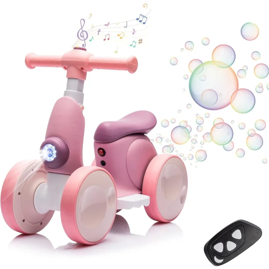 6V Electric Baby Balance Bike for 1 Year Old Boys Girls Ride on Toys 12-48 Months Toddler Balance Bike 4 Wheels First Bike with