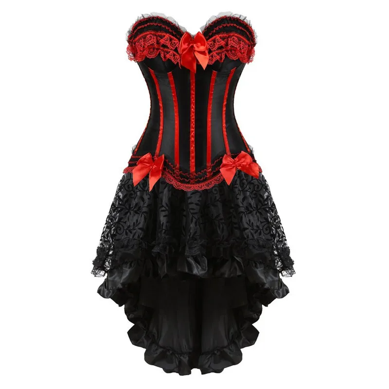 Corsets robe avec jupe ensemble irrégulier costumes burlesques vintage rayé à lacets corset bustier réservoir femmes cosplay grande taille