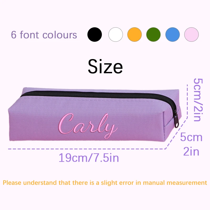 Customised Embroidery/Standard Style 2 Options, Solid Color Straight Design Pencil Case, Stylish, Simple, Back-to-School Season!
