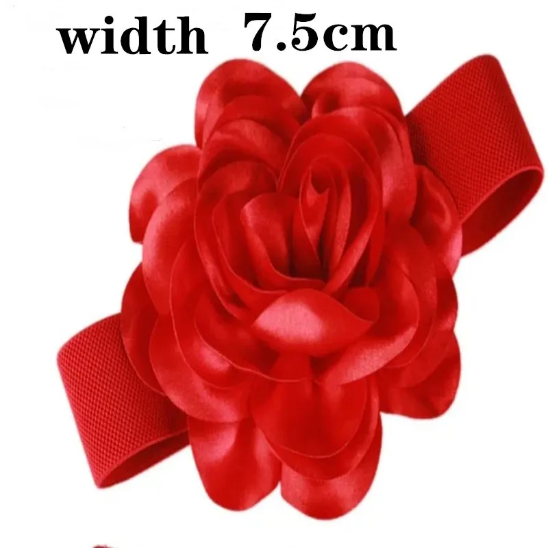 

2024 Women Wide 7.5cm Belt Black Large Flower Red Elastic Waistband Versatile Coat Dress All Season Skirt Accessories