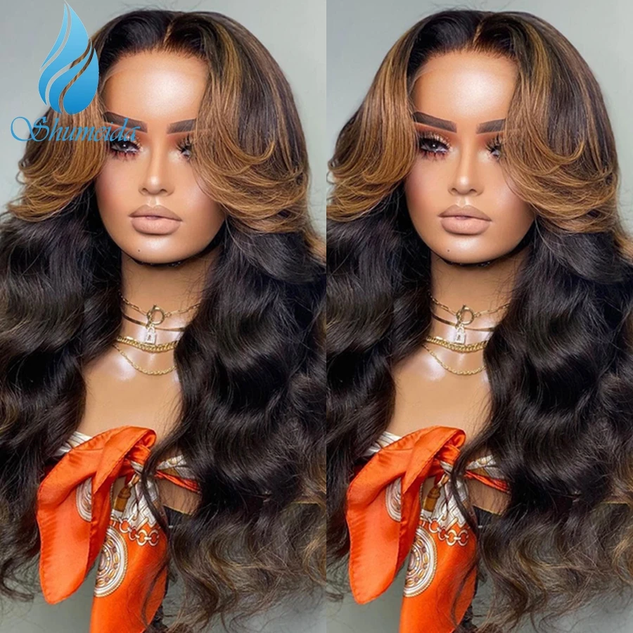 Shumeida Highlight Brown Color 13*6 Lace Front Human Hair Wigs Brazilian Remy Hair Glueless Wig PrePlucked Hairline Baby Hair