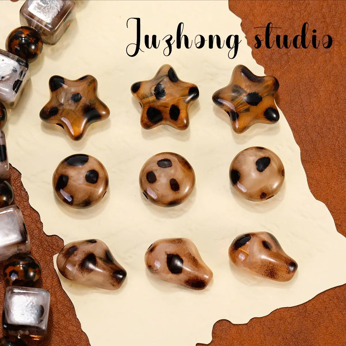 TX18 5PCS Multiple Models Charm Leopard Series Love Acrylic Exquisite Beads Spacer Beads Jewelry Making DIY Popular BaoWenSanZ