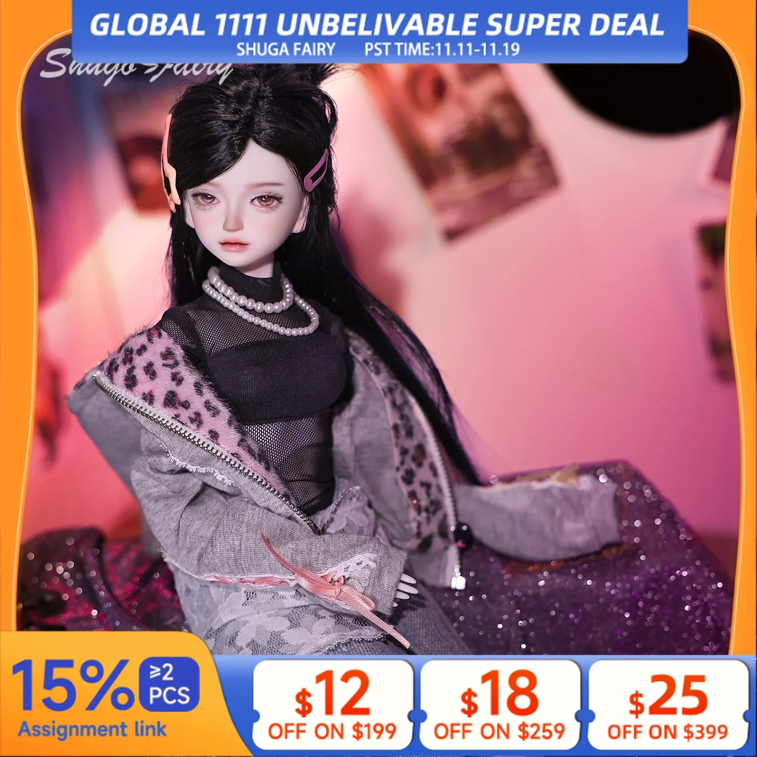 

Senlwin D Bjd Doll 1/4 Bubo Modern Shugafairy Design Fashion Hip-hop Style Black Gauze Full Set Ball Jointed Dolls Bjd Figure