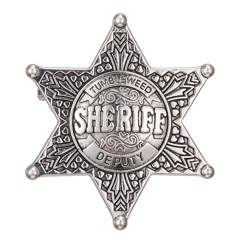 Cartoon SHERIFF DEPUTY Prizes Brooches Vintage Hexagon Star Honor Pin Badges Holloween Party Jewelry for Kids 48mm/1.9“ view 4