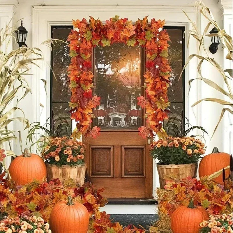 2M Artificial Fall Maple Leaf Garland Fake Plants Autumn Decor Leaves Vine for Thanksgiving Halloween Christmas Wedding Decora