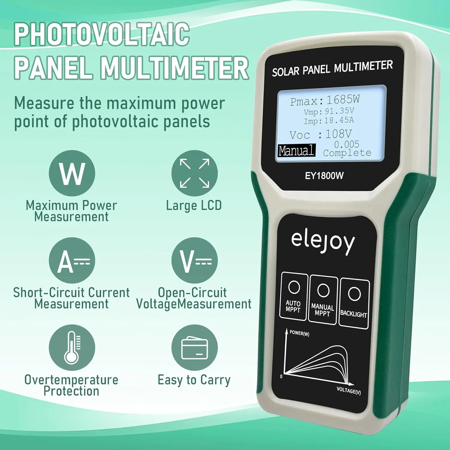 Auto-ranging Measurable 1800 Watts Voltage Current of MPPT Photovoltaic PV Solar Panel Digital Multimeter Multi Tester Meter