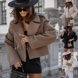 2024 New Winter Fashion Noble Suit Collar Solid Color Woolen Small Jacket Women's Clothing