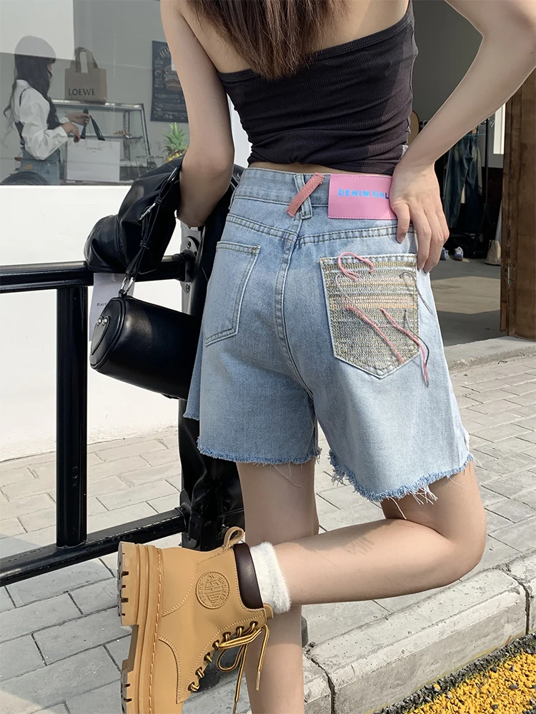 

Women Knee Length Denim Shorts Fashion Y2k Streetwear Vintage High Waist Mini Jeans Shorts Harajuku Korean Summer 2000s Clothes