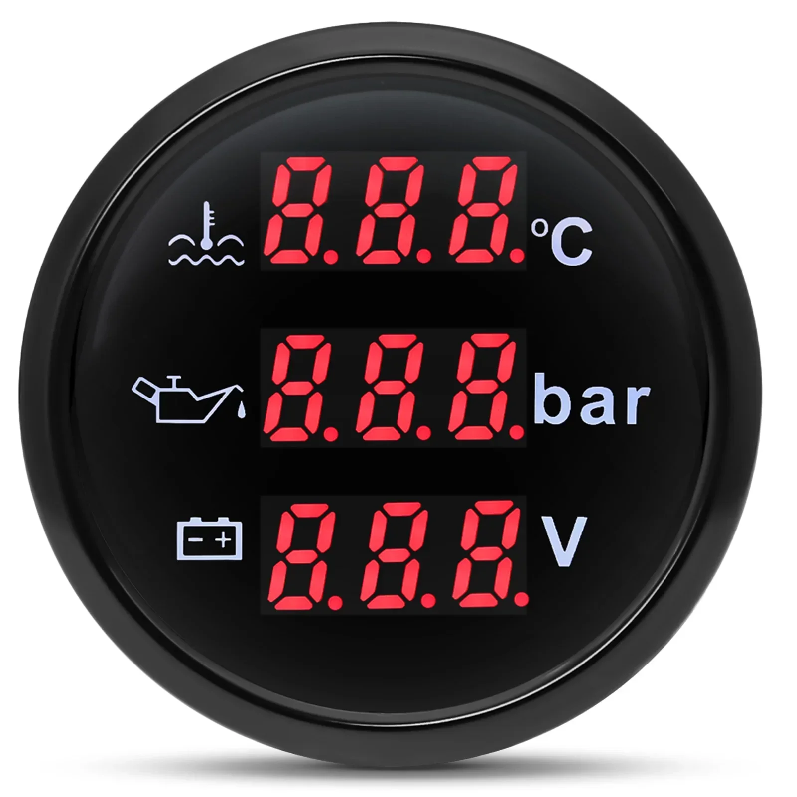 Multifunctional 52MM Gauge Digital Water Temperature/Oil Pressure Meter/Voltage with Flashing Alarm Red Backlight for Marine Car