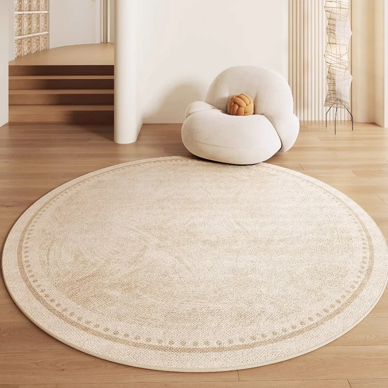 Cremefarbener Wohnzimmer-Dekorations-Teppich, Waschbarer Runder Teppich für Schlafzimmer, Dicker Plüsch-Garderobenteppich, Flauschige Weiche Lounge-Matte
