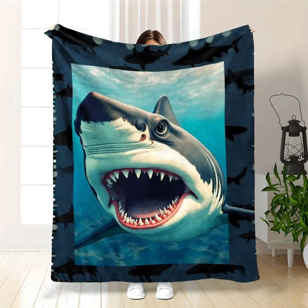 Deep-sea Shark Theme Flannel printed blanket suitable for all seasons suitable for living room office sofa and travel
