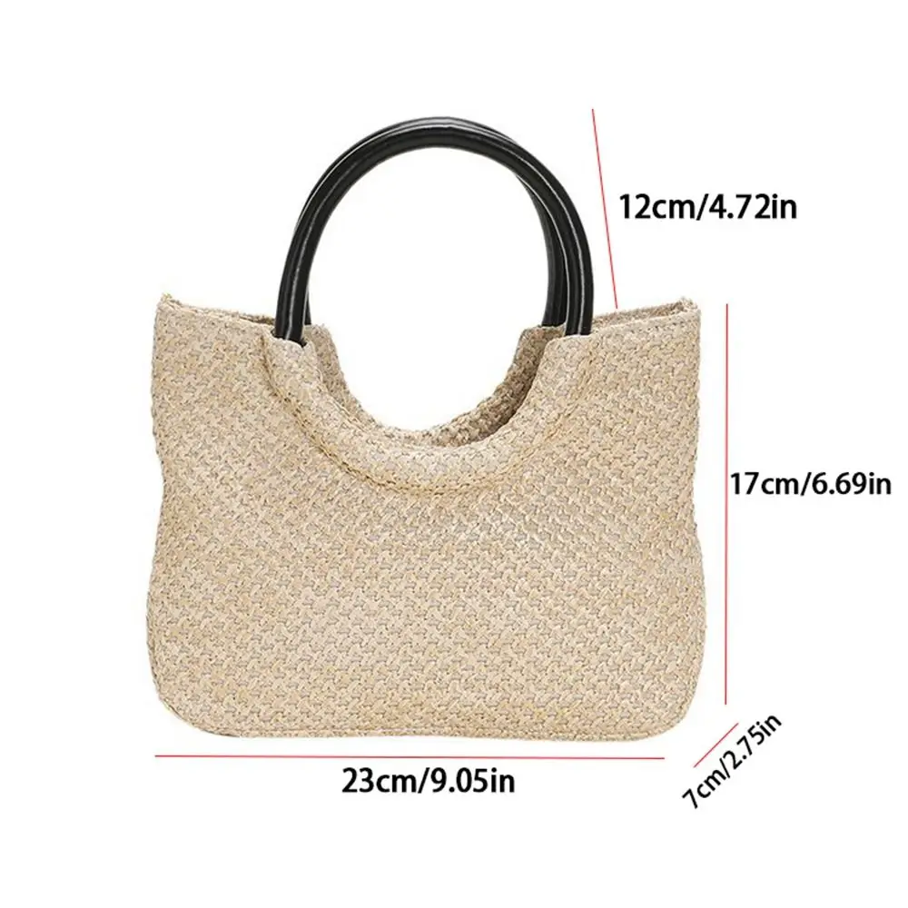 Bolsa coreana de trama simples para mulheres, grande capacidade, couro PU, boêmia, bolsa de praia, palha, bolsa de ombro, feriado