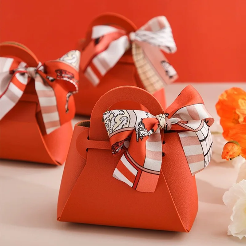 Luxury Bow Ribbon Leather Mini Handbag Gift Bags Candy Packaging Box Distributions Bag Wedding Party Favour Candy Box Purse