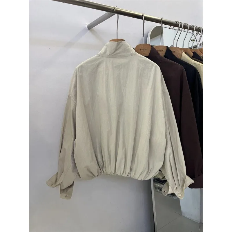 معطف نسائي جديد لربيع وخريف 2025 عالي الجودة بياقة واقفة صغيرة فضفاضة غير رسمية للعمل قصير #4