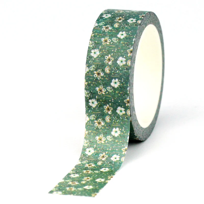 NEW 1PC. 10M Decorative Green Daisy White Flowers Adhesive Masking Paper Washi Tape Cute Journaling Korean Stationery