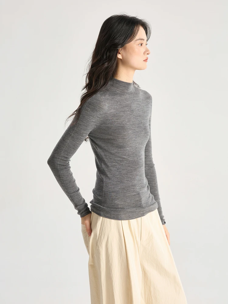 

Prefree Sl Slim Fit Knitted Sweater hine Waable Fine Wool Tee Color Casual Sle Women's Soft Long Sve Top