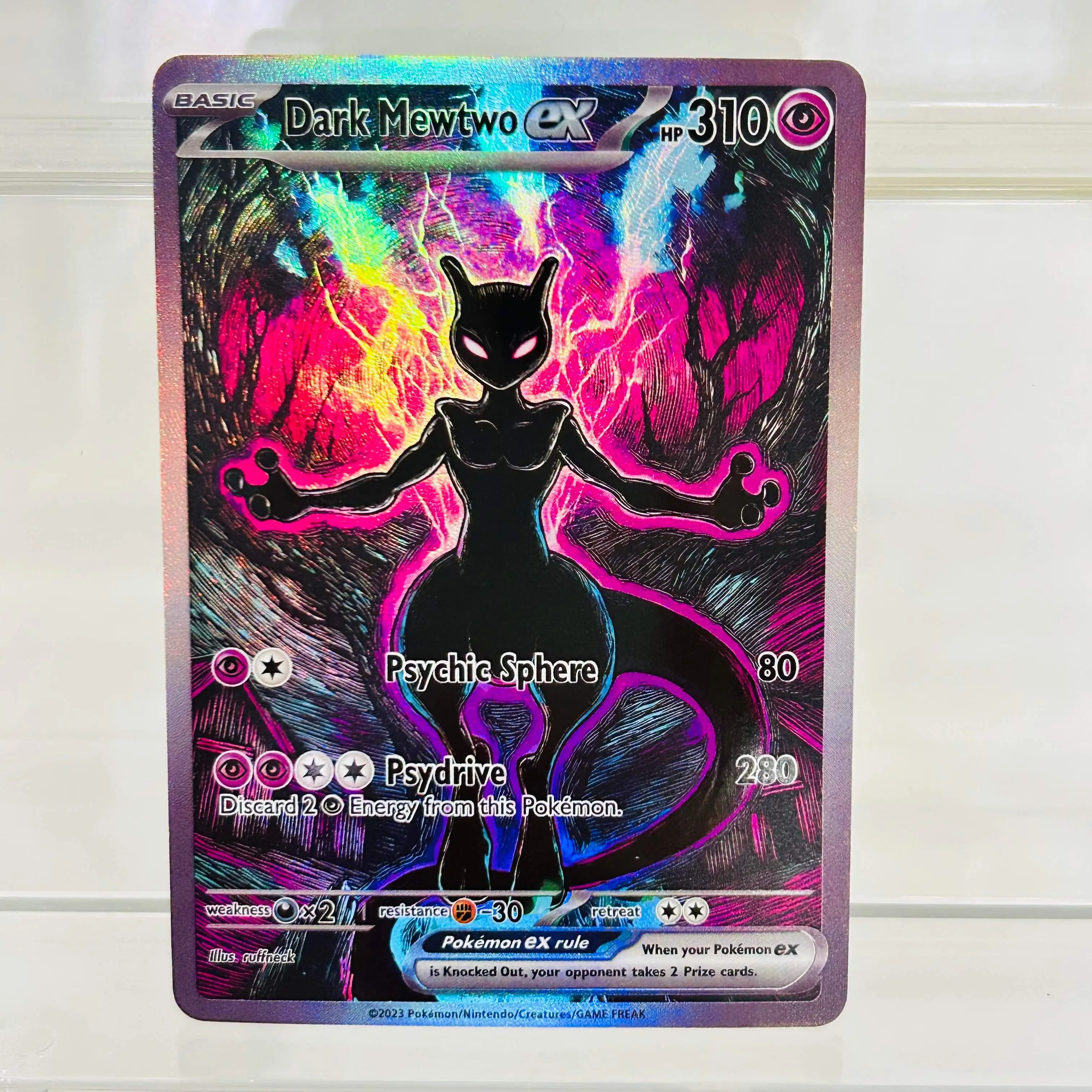 Cartes de collection d'anime Dark Mewtwo ex version anglaise, qualité de collection, texture foil DIY, excellent état, collection premium