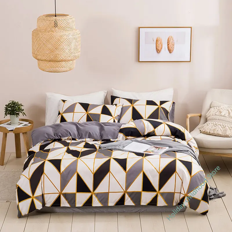 

Geometric Print Queen King Size Duvet Cover Set Twin Full Stripes Bedding Sets 2-3 Pcs Soft Skin Friendly Blanket Quilt Covers