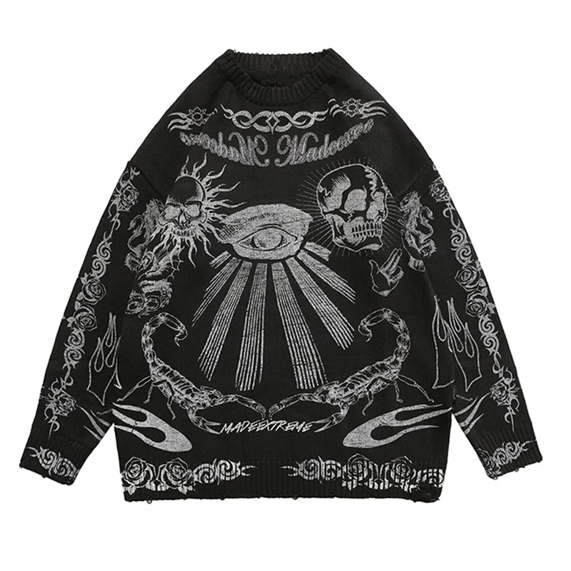 

Rose Eye Scorpion Knitted Men's Winter Sweater Harajuku Streetwear Womens Casual Loose Skull Pullover Hip Hop Style Sweatshirts