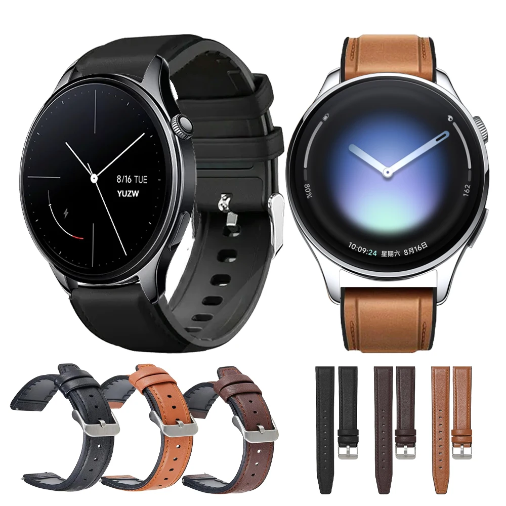 Pulseira de Silicone e Couro de 22mm para Xiaomi Watch 5/2 Pro/Mi S1 Active, Mi Watch Color 2/S4 S3 S2 46mm, Bracelete para Smartwatch