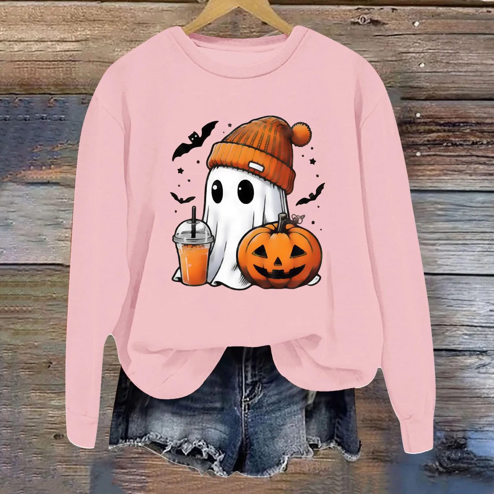 Ghost Ice Coffee Graphic Sweatshirt Hoodie Women Halloween Ghost Coffee Lover Gift Hoodies Pumpkin Halloween Party Sweatshirts