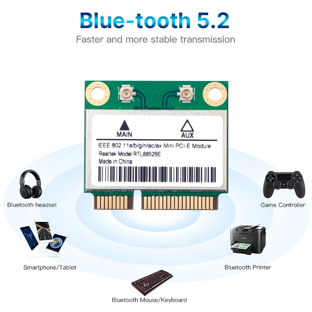 fenvi WiFi 6 RTL8852BE ミニ PCI-E ネットワークカード Bluetooth 5.2 AX1800 デュアルバンド 2.4 グラム/5GHz Wlan ワイヤレスアダプタ Windows 10/11 用