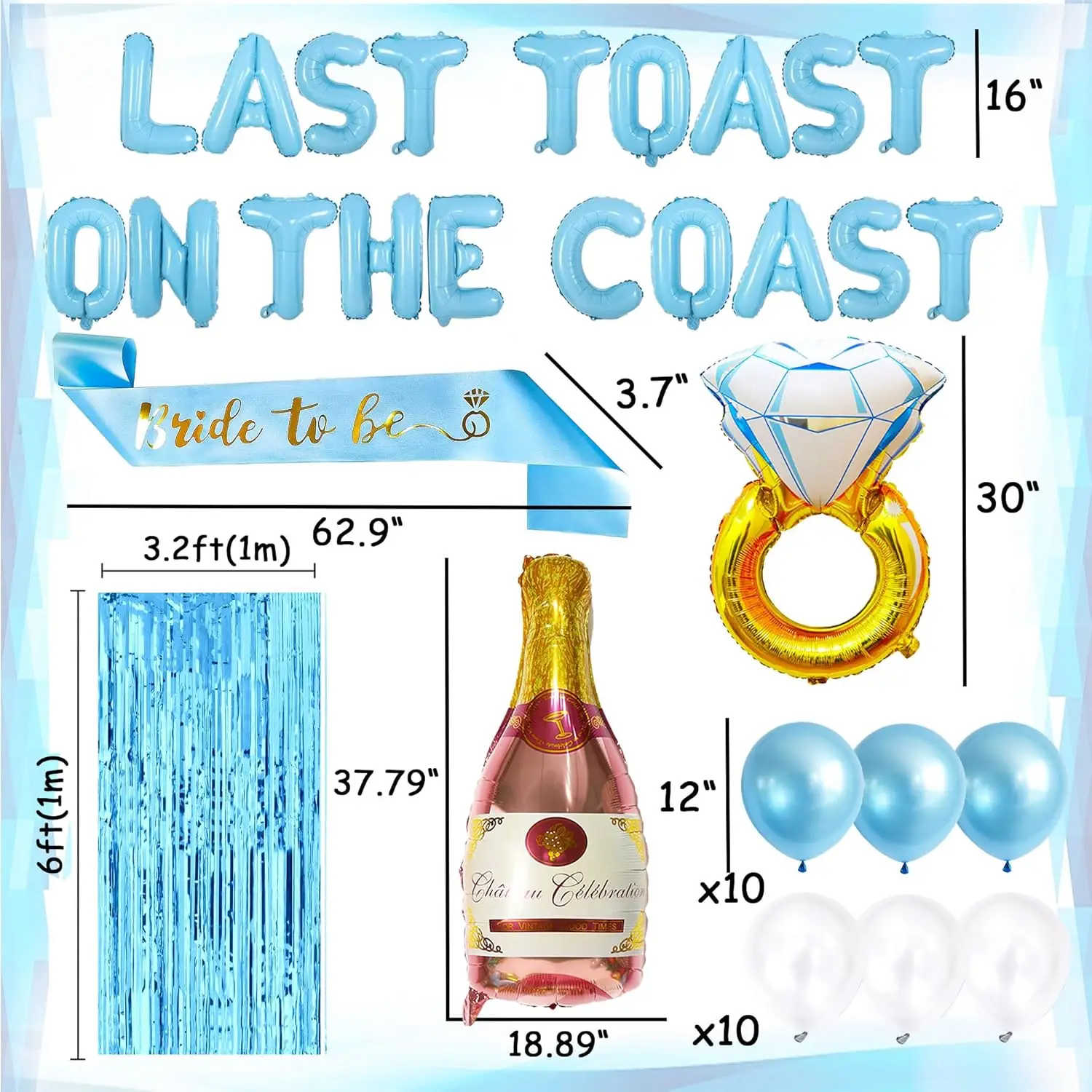 LaVenty Last Toast On The Coast Balloon Banner Beach Bach Balloon Beach Bachelorette Party Decorations