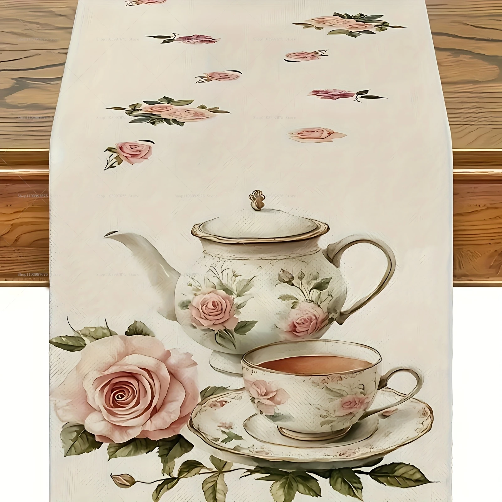 

1pc 2D Vibrant Floral Tea Cup Table Flag Tea Party Decor Indoor Kitchen Dining Tables Home Decor Table Runner Celebrations