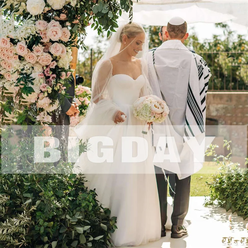 Gaun pengantin A-Line elegan gaun pengantin wanita tali Spaghetti punggung terbuka gaun pengantin Tulle belahan Sweetheart Vestidos De Noiva