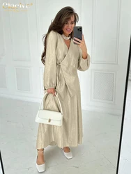 Clacive Fashion Loose Khaki Skirts Sets For Women 2 Pieces 2025 Elegant Long Sleeve Robes With High Waist Long Skirt Set Female