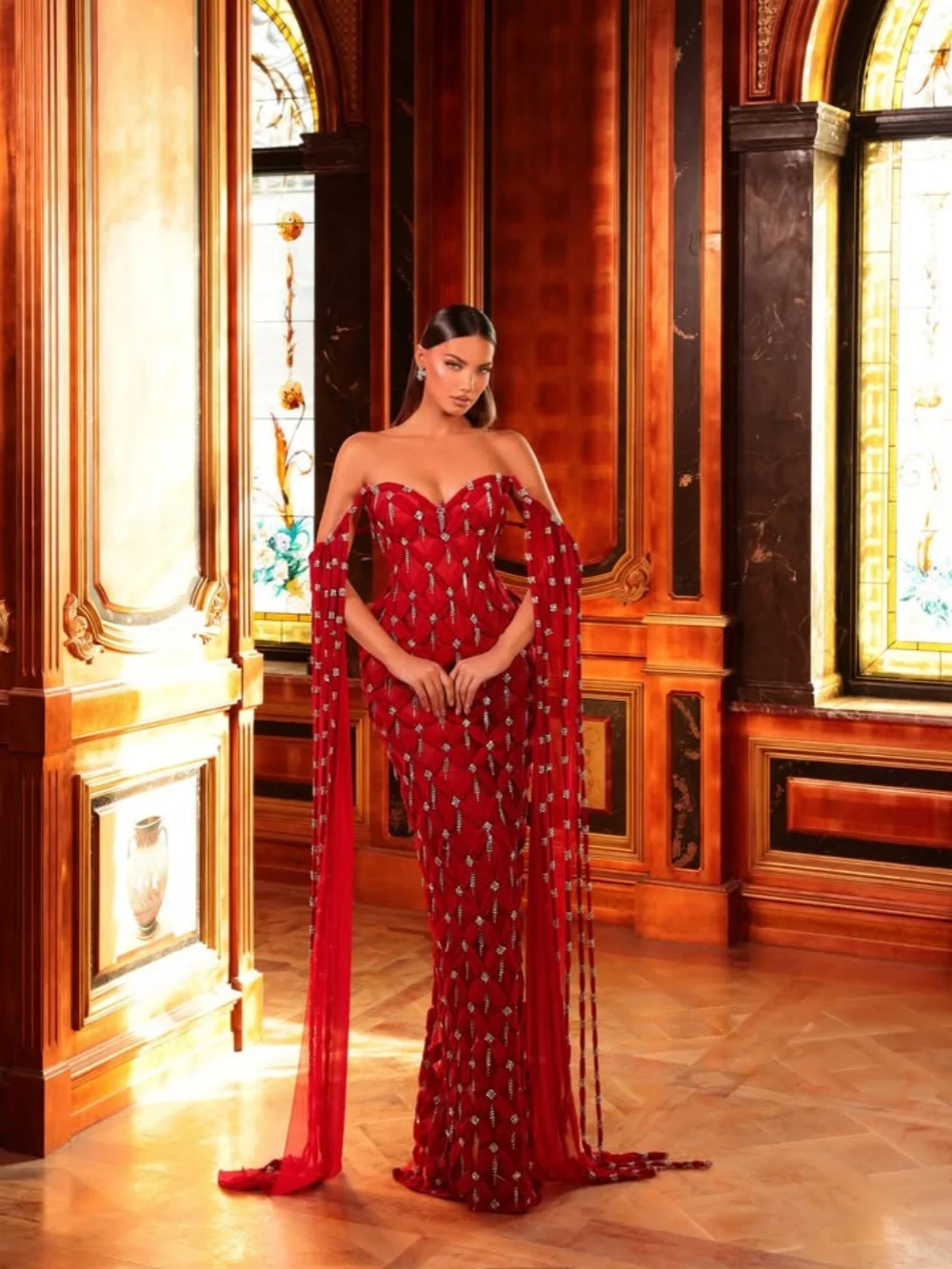 Robe de soirée longue perlée, Chic et exquise, avec manches Cape, robe de soirée de mariage élégante, personnalisée, col en cœur, robes de Banquet