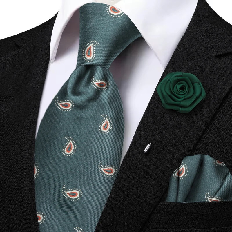 Ensemble de Cravates à Rayures Rouges pour Homme, Pochette Gracieuse Verte, Carré Papillon, Fleur, Broche, 03/Casual, Tenue Trempée, Ornement de Robe, Nouvelle Collection